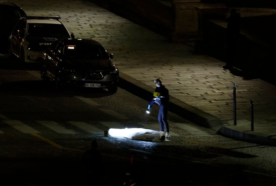 An officer looks over the body of one passengers