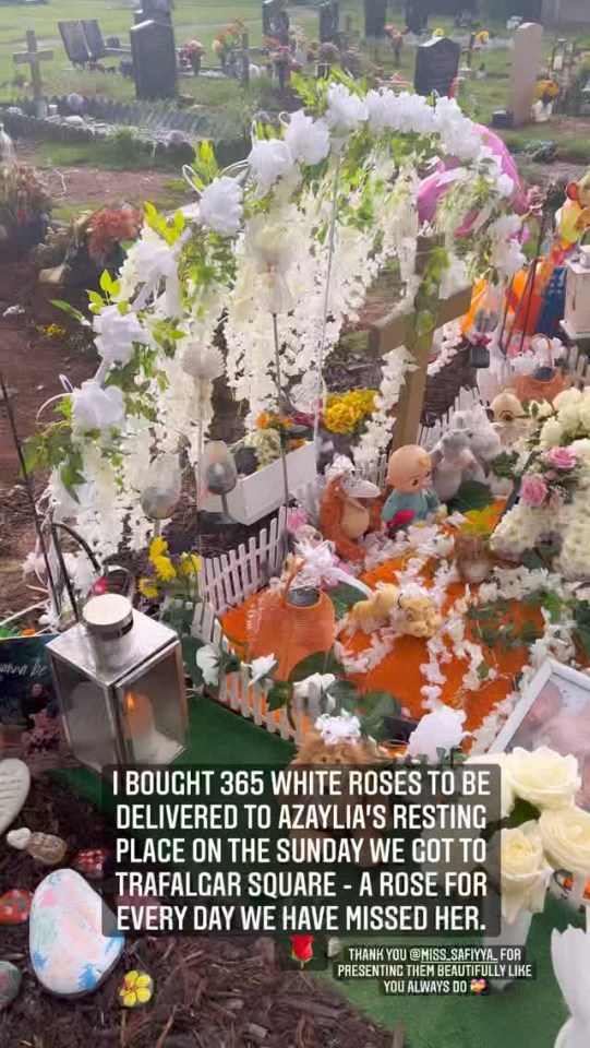 Ashley showed off the stunning floral display at her graveside