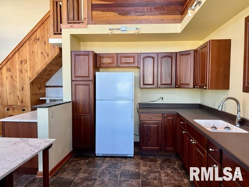 Kitchen counters in the former bank's foyer