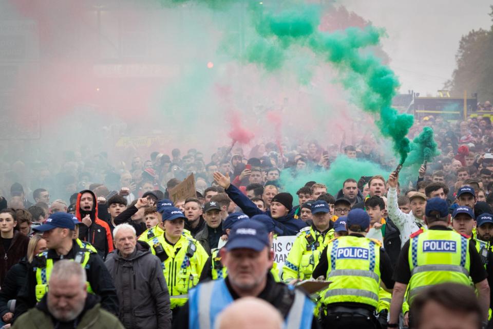 There were protests against club owners the Glazer family before the game