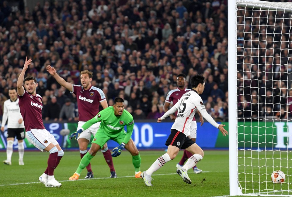 West ham appeal in vain as Daichi Kamada nips in for a match-winning goal