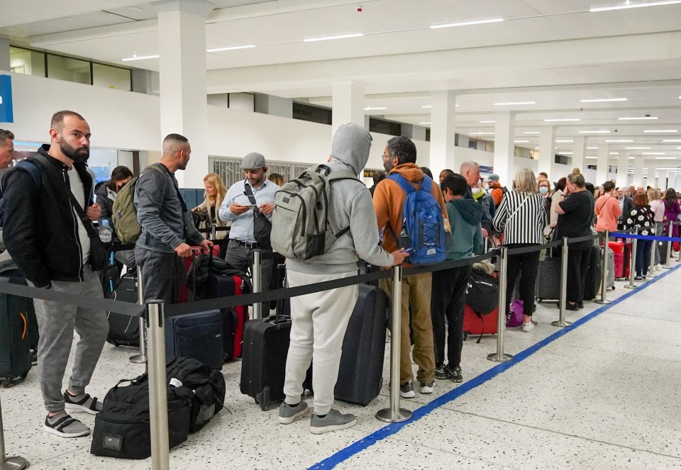 Many passengers were in long queues at Manchester Airport