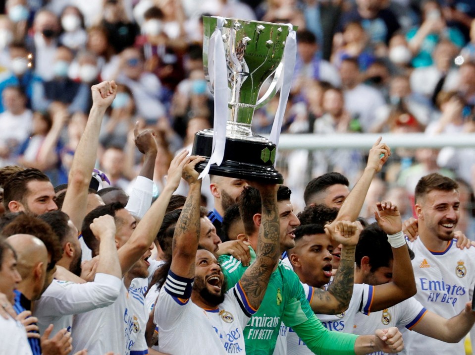 Real Madrid celebrate their LaLiga title win