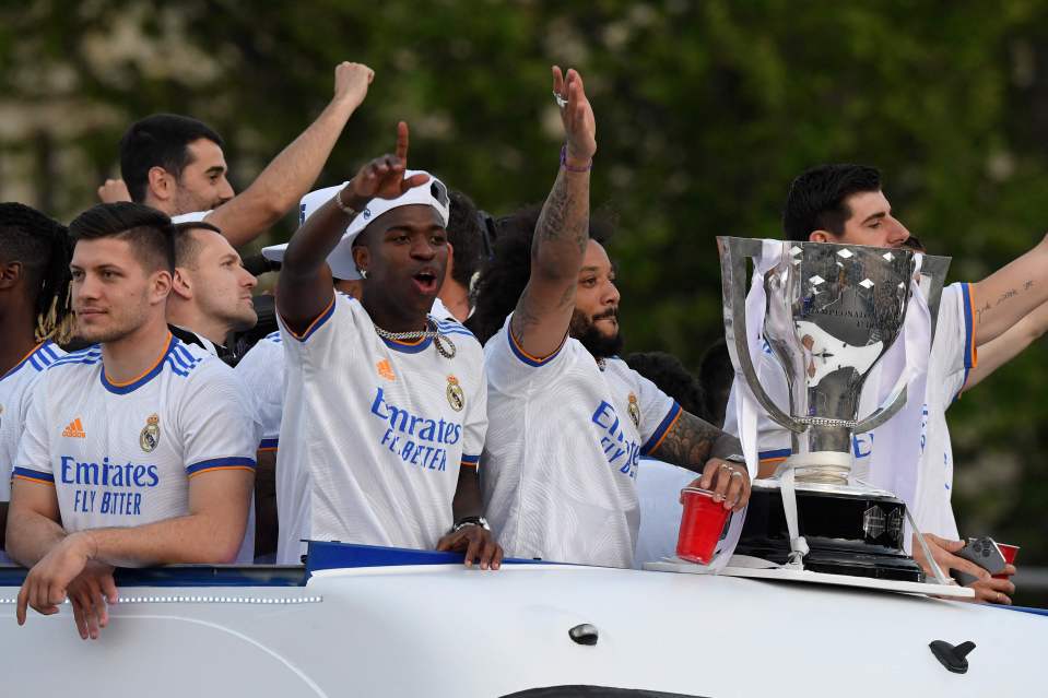 The Real Madrid players parade their 35th title