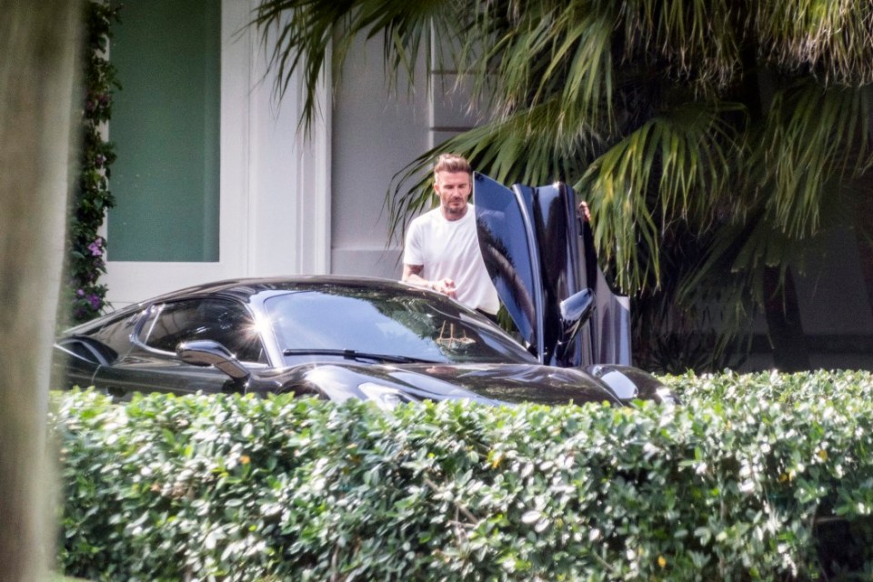 The football legend arrived in his Maserati sportscar