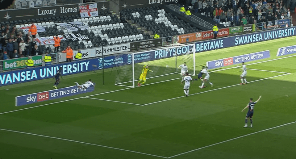 Swansea's Ben Cabango was judged not to have fouled Bartosz Cybulski