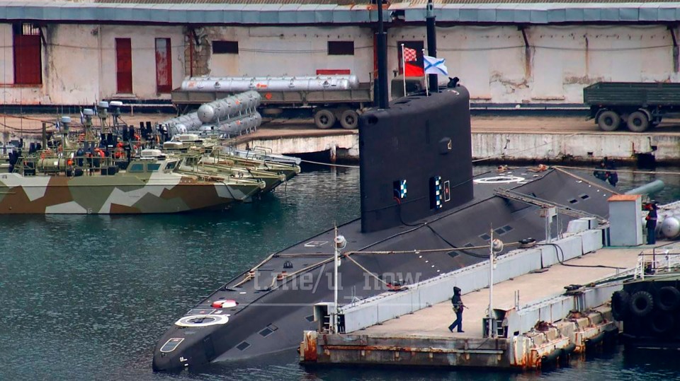 The Veliky Novgorod diesel-electric sub docked in Sevastopol port