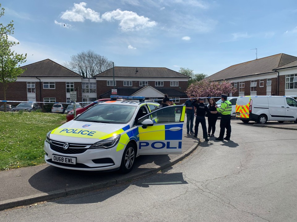 The huge police presence at the scene of the ‘murder’ in the Buckinghamshire village of Bourne End