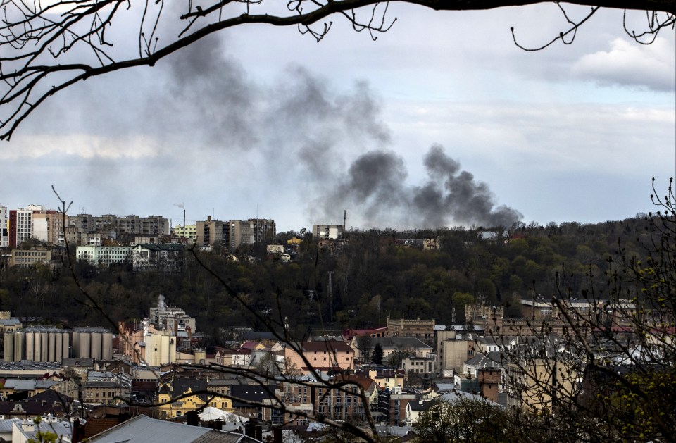 Smokes rises after five aimed missile strikes hit Lviv