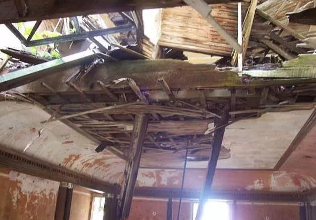 Pictures show the crumbling interior