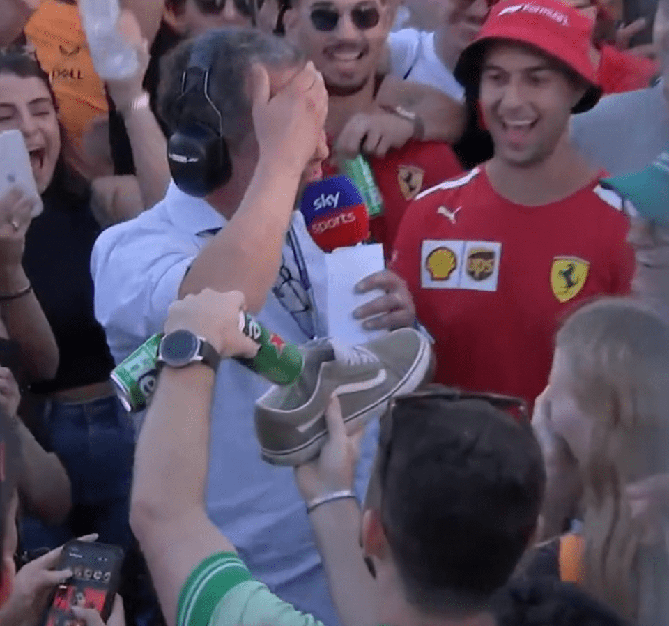 An excited fan filled his shoe with beer before handing it to Kravitz