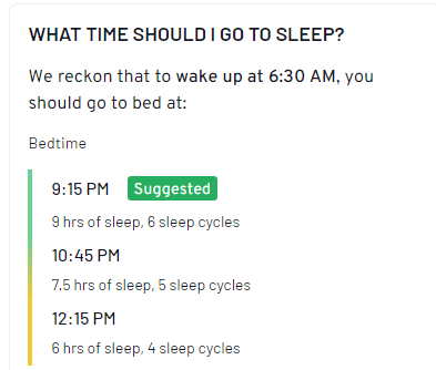 Once you have entered your details you will be given suggested sleep times