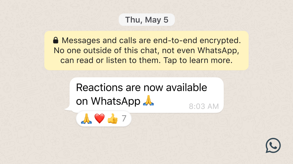 WhatsApp is adding message reactions from today