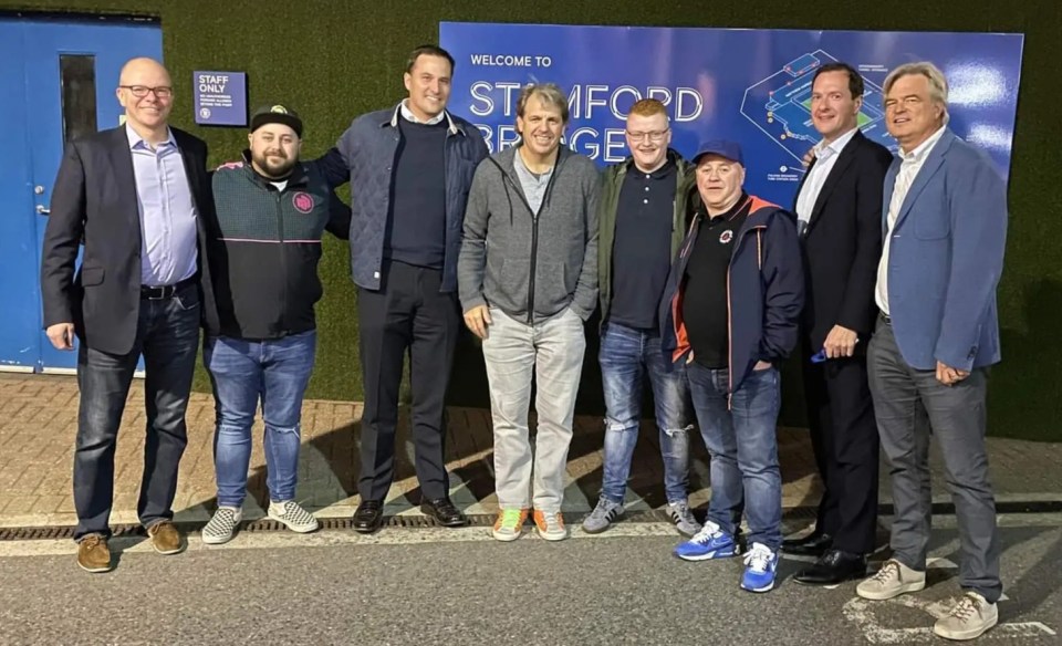 Todd Boehly head of the consortium who has agreed a deal to take over Chelsea is pictured at Stamford Bridge last night along with George Osbourne