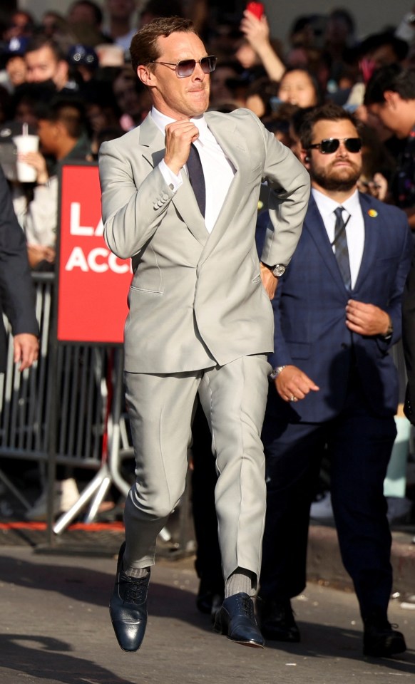 Benedict Cumberbatch was pictured making a last minute dash to get to the screening