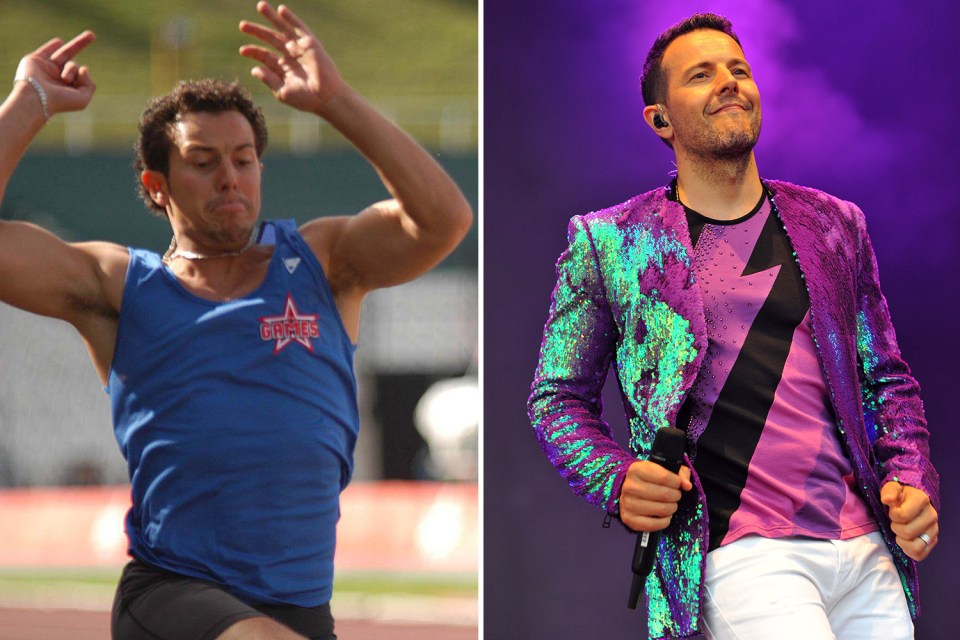 Lee Latchford-Evans during his stint on Channel 4’s The Games and in 2018