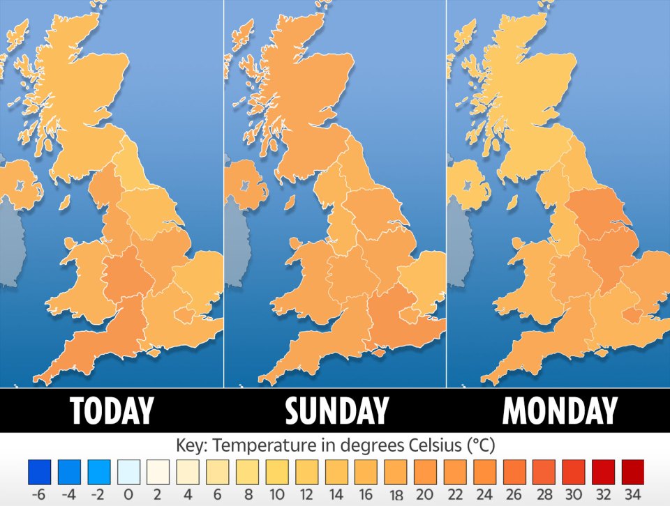 Monday is expected to see temperatures of 23C