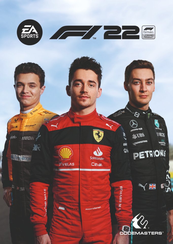 Charles Leclerc is front and centre and is flanked by Lando Norris and George Russell