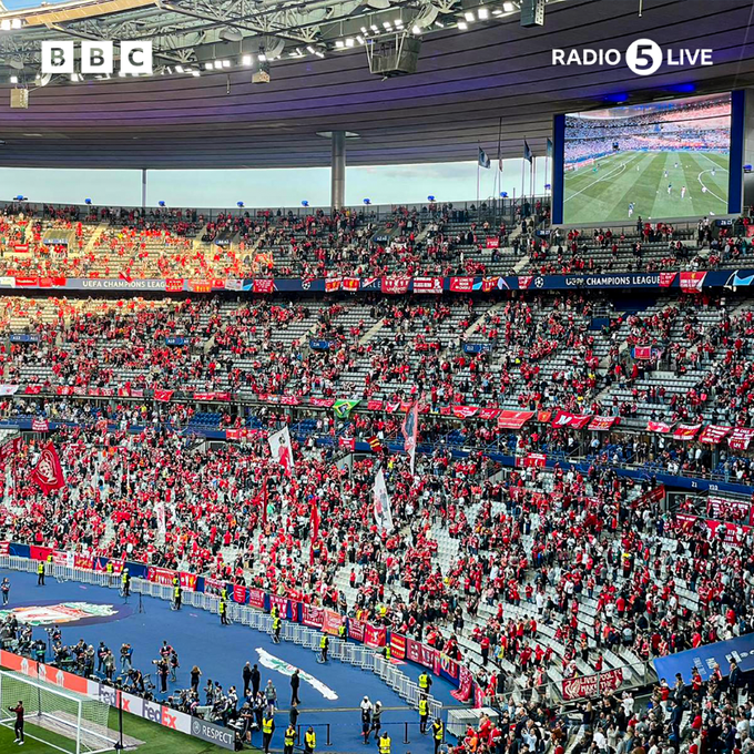 Big areas of the Liverpool end were empty minutes before the scheduled kick-off time