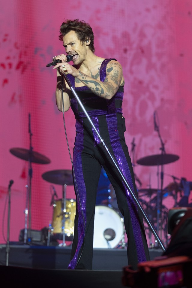 Harry Styles closed Radio 1’s Big Weekend dressed as The Purple One from a tin of Quality Street