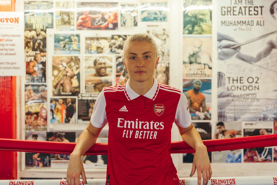 Arsenal women's star Leah Williamson posing inside a boxing ring