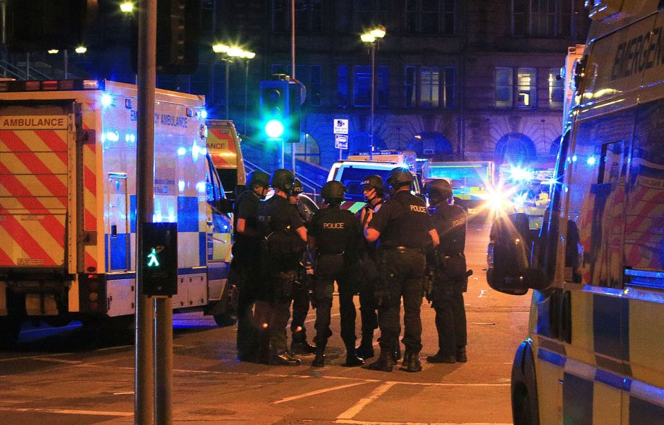 Armed police outside the Manchester Arena after the attack by Abedi