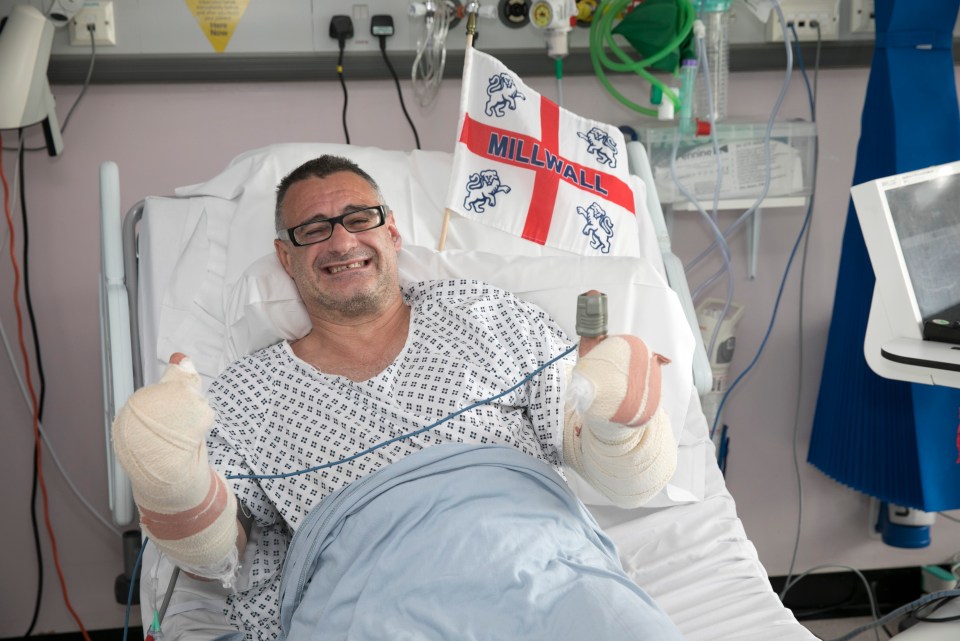 The hero footy fan was taken to hospital in a critical condition after fighting off a terrorist