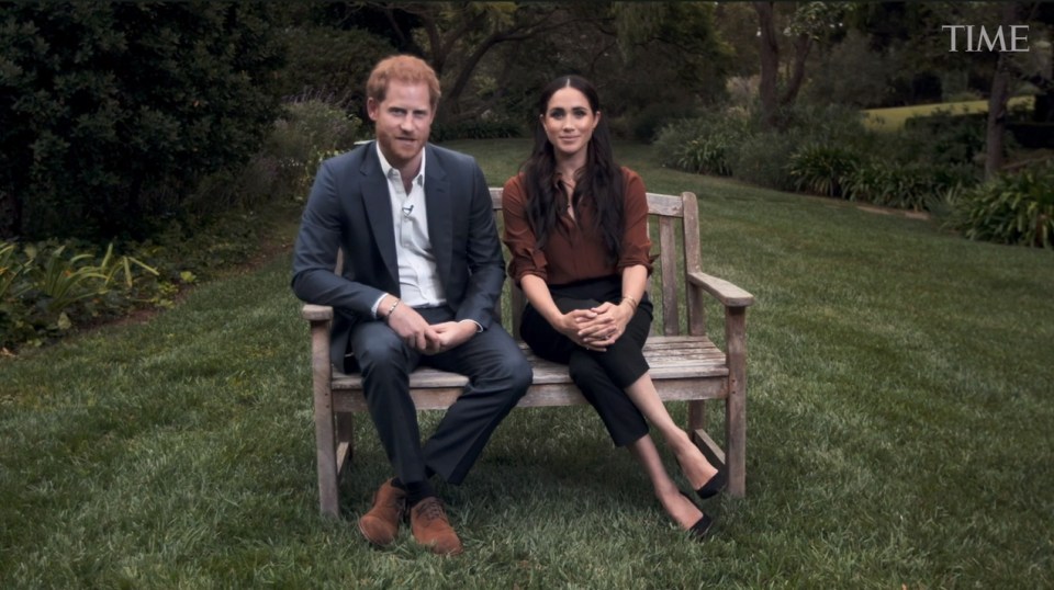 Harry and Meghan sit in their lush garden for a Time interview