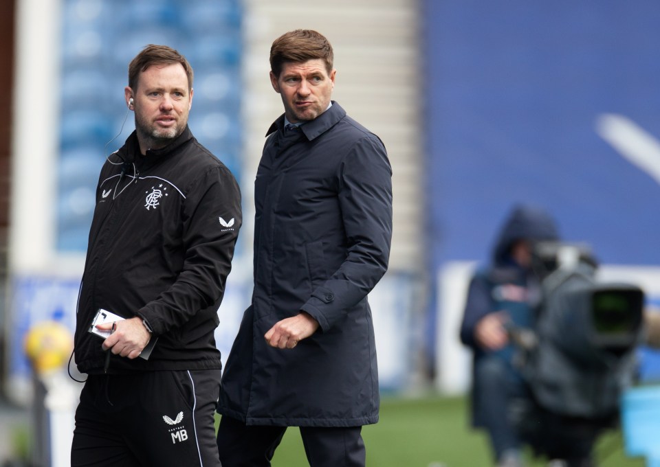 Michael Beale, pictured with Steven Gerrard at Rangers, is set to take charge of QPR