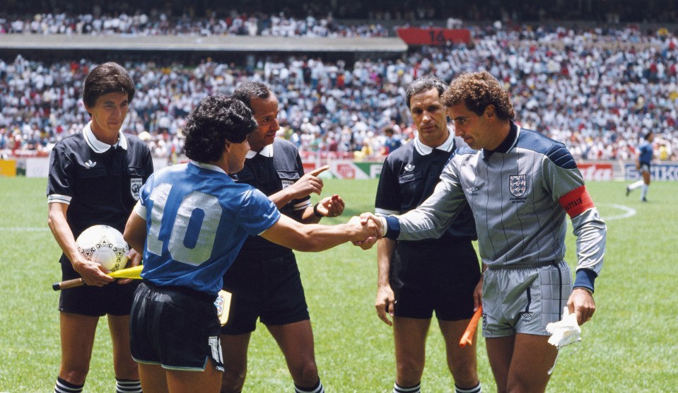 Diego Maradona scored two goals against Shilton, one with his hand