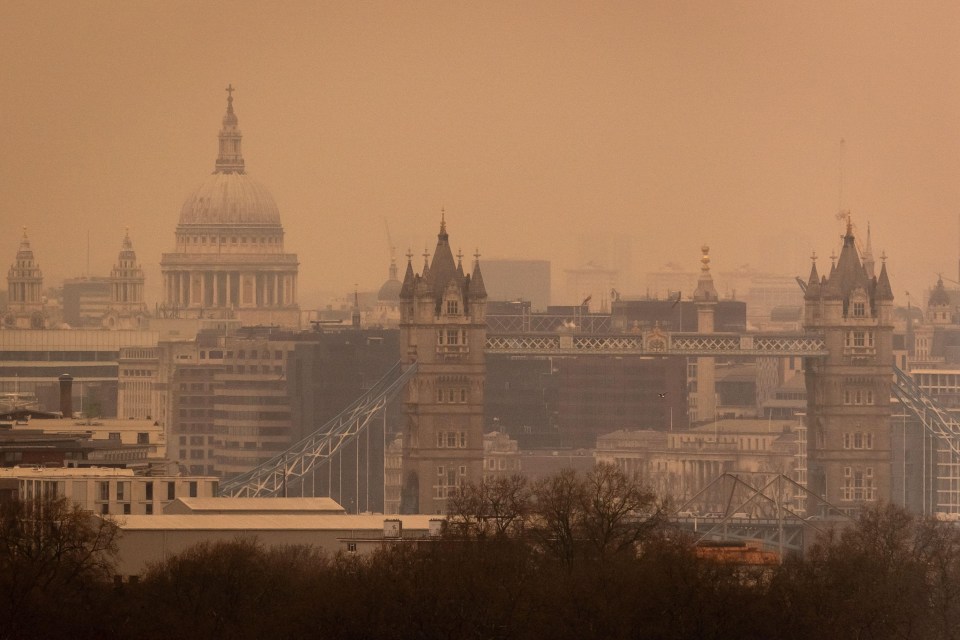 Skies could also turn an eerie shade of orange as a Saharan dust cloud blows in