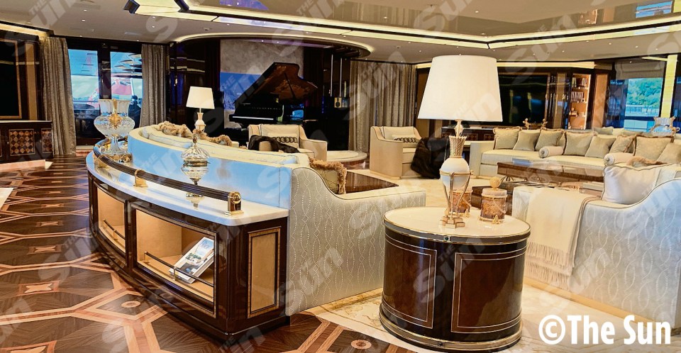 The £500million megayacht boasts six decks, two helipads, and a self-playing piano