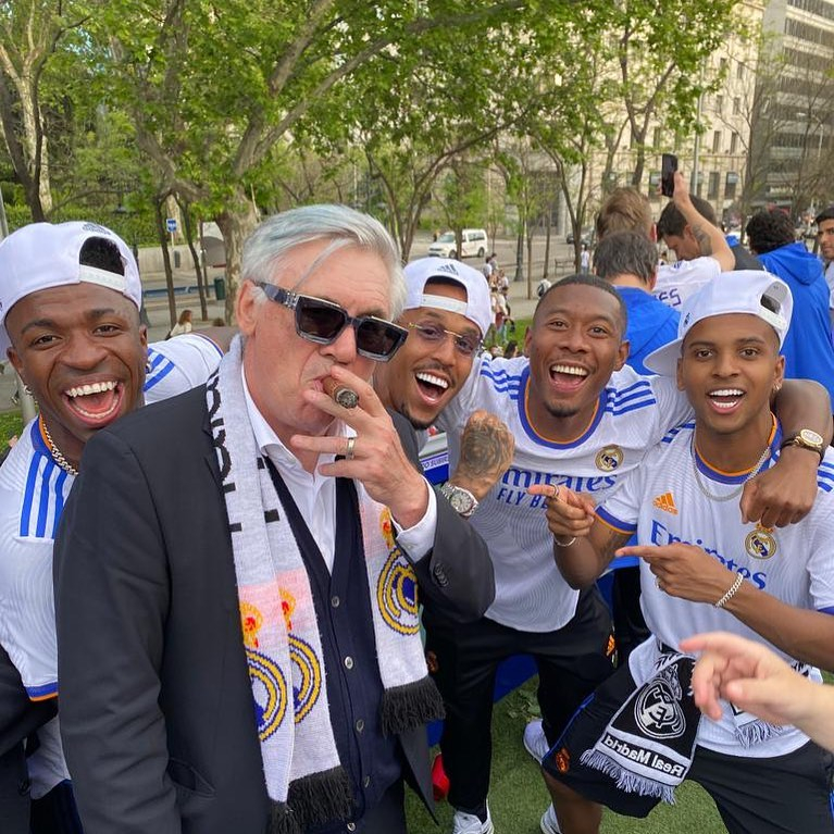 Ancelotti was puffing on a cigar during the celebrations