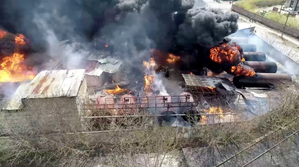 The huge ball of flames ripped through large rail tankers containing solvents at a factory