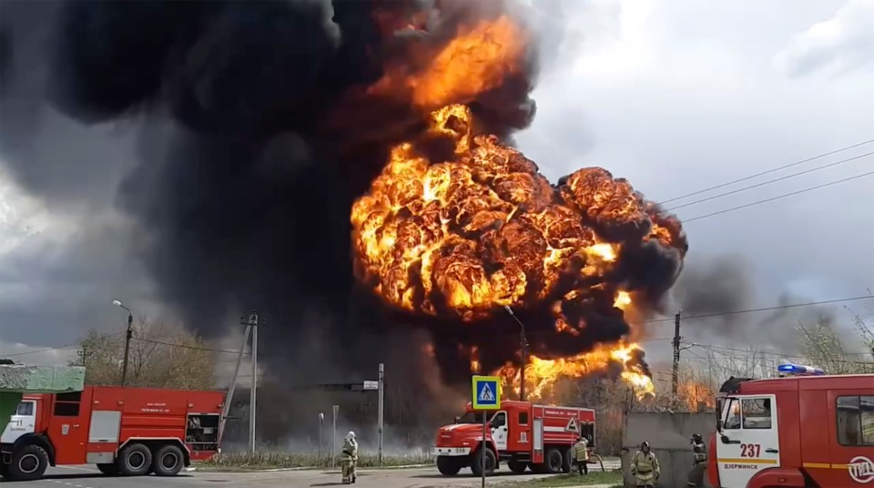 A huge explosion erupts at a Russian chemical plant in what could be the latest act of sabotage against Putin's invasion