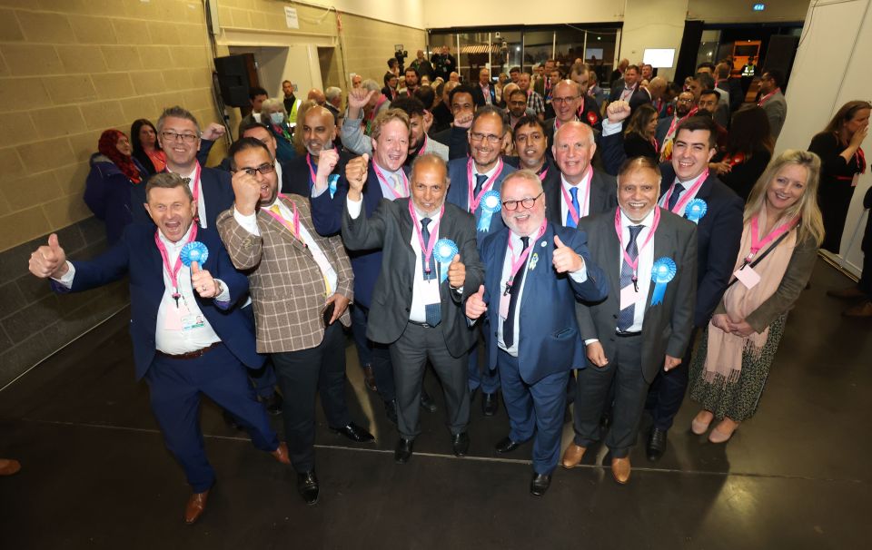 Conservative candidates and supporters at the results count at Peterborough Arena