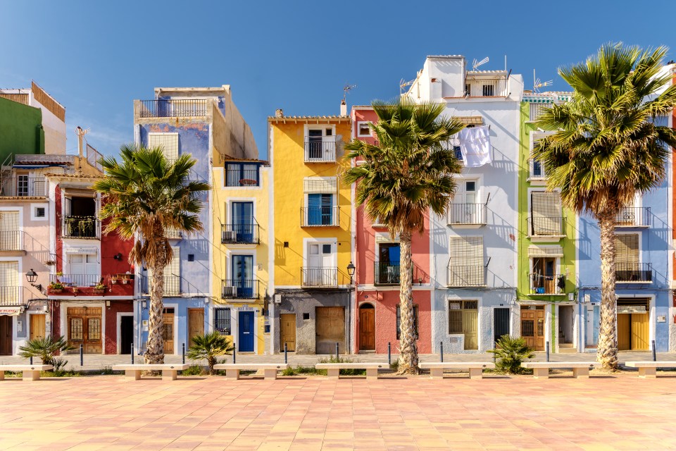 Colourful beach homes in Villajoyosa, a charming Mediterranean village in Alicante, Southern Spain