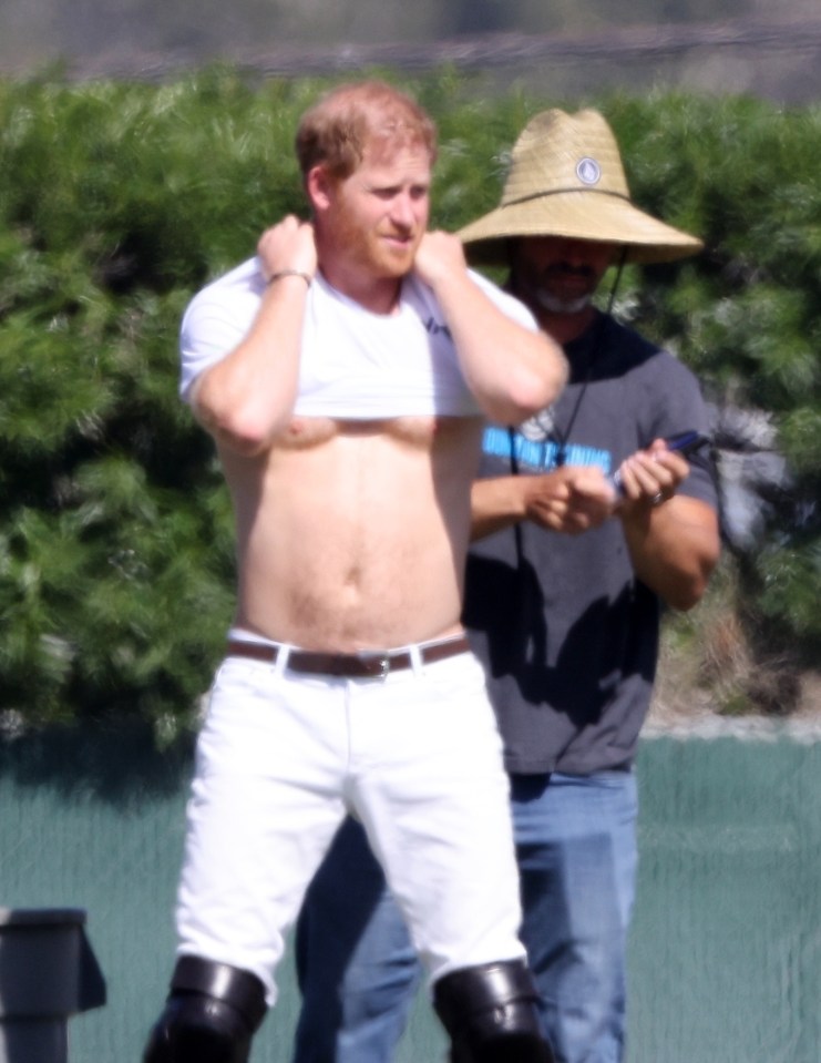 Prince Harry showed off his pecks ahead of a polo match in Santa Barbara, California