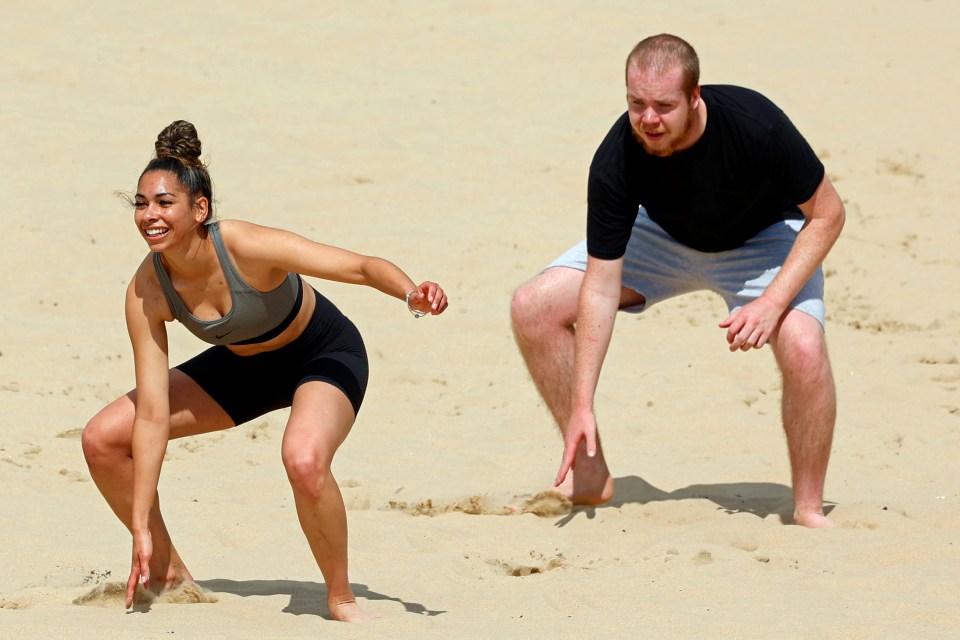 Friends were all smiles as they made the most of the sunny weather on the beach