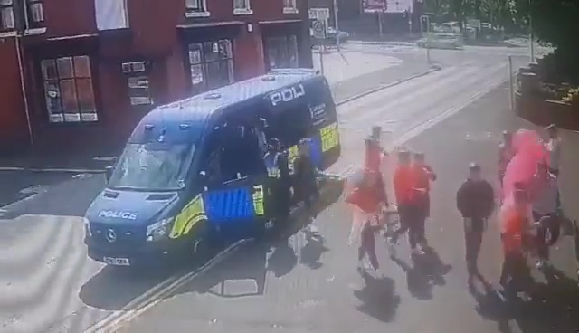 Boro fans pile out of the police van