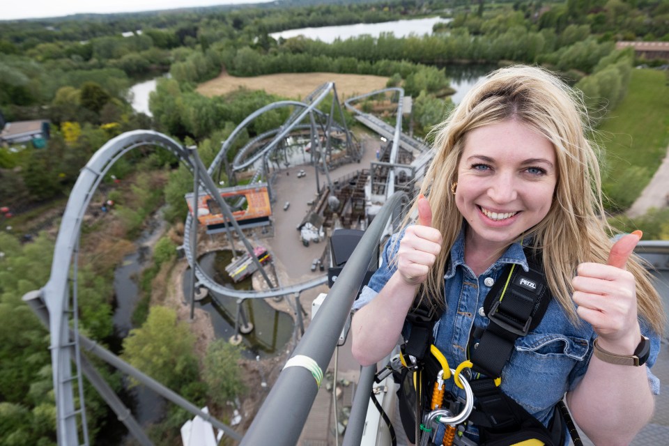 The Sun’s Hayley on a VIP Coaster Climb, where you can be guided up the Swarm’s 180 steps — strapped into a harness, of course — to the very top