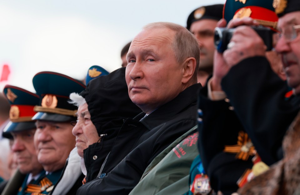 Vladimir Putin  at the annual parade, which commemorates victory in WWII