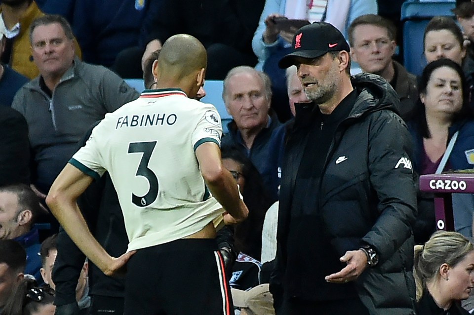 Fabinho in conversation with Liverpool boss Jurgen Klopp