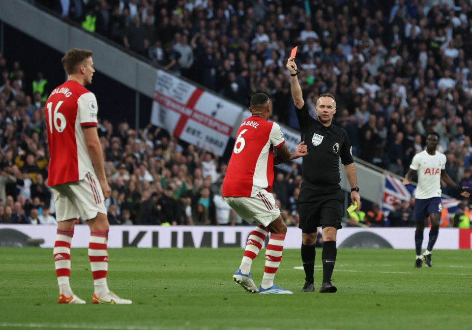 Rob Holding was sent off just 33 minutes into Arsenal’s 3-0 defeat to Tottenham