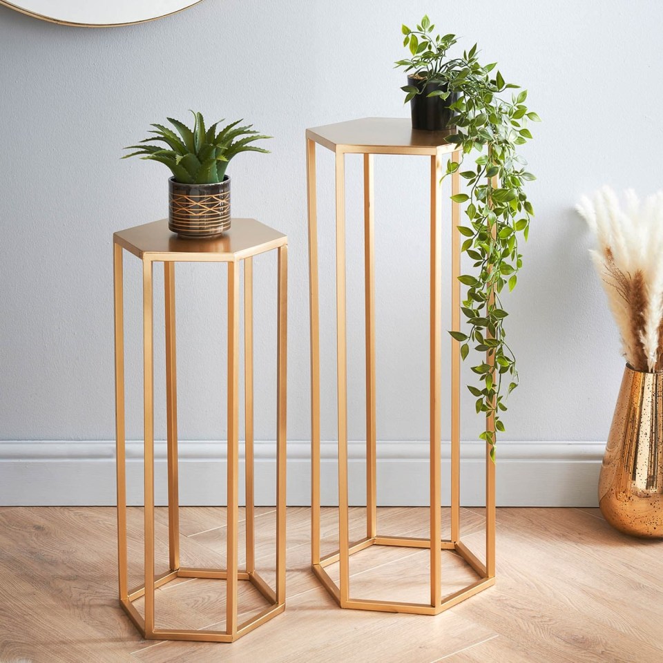 Save £10 on this pair of gold hexagonal Malvern tables from B&M