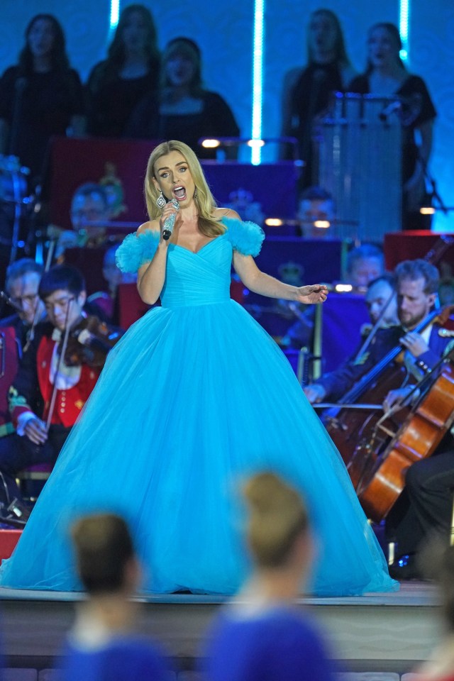 Her magical blue dress featured a huge skirt and sweetheart neckline