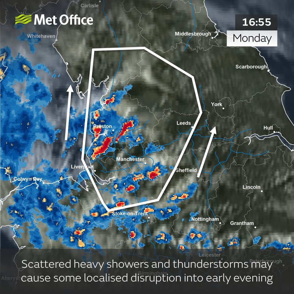 The thunderstorms are expected to move north as the evening wears on