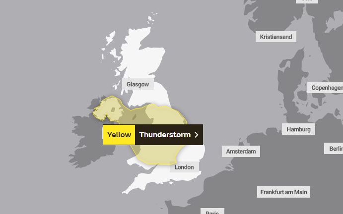 The Met Office has a yellow weather warning covering large areas of the UK