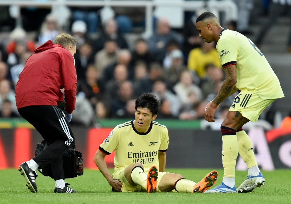 Takehiro Tomiyasu went down injured with a hamstring injury in Arsenal's must-win clash against Newcastle