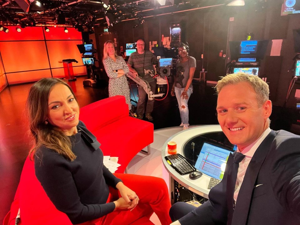 Dan posed for a selfie with co-host Sally Nugent as he filmed his final BBC Breakfast show